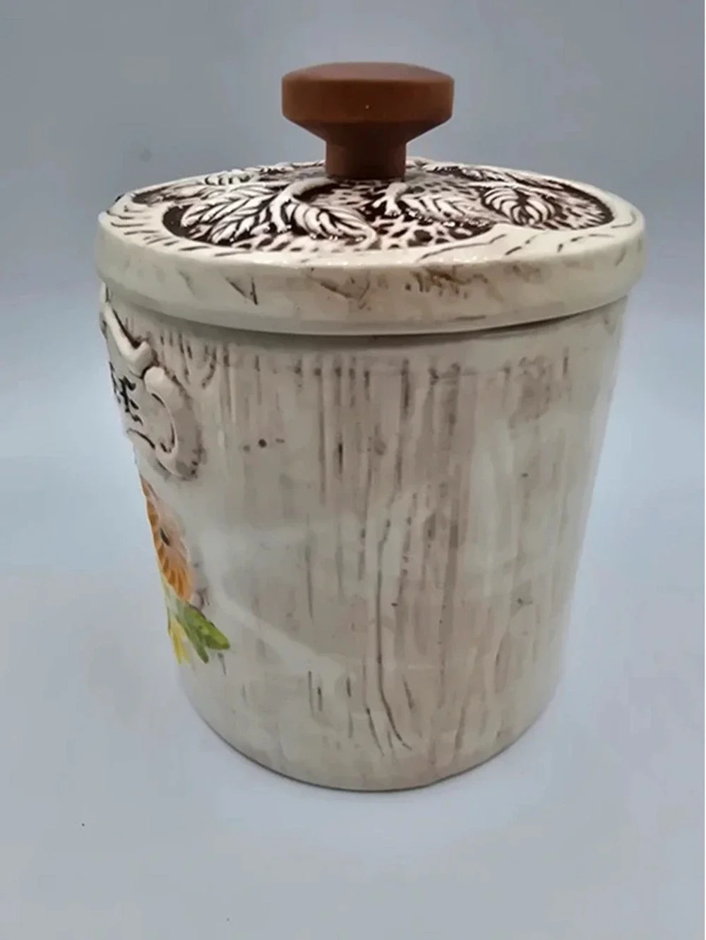 Vintage Treasure Craft ceramic faux-wood grain Coffee canister